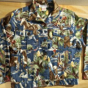 Rare Vintage 80s Carol Antone Cowboys Southwest Pattern Denim Trucker Jacket